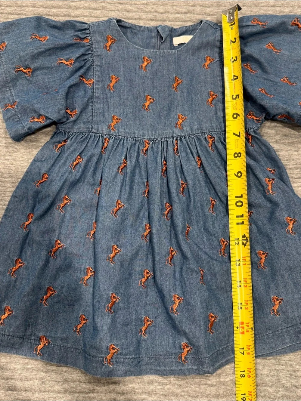Chloe Blue Denim Dress with Orange Pony Embroidery 2T